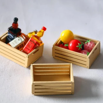 3pcs Miniatiūriniai Lėlių Medienos Dėžė Baldai, Virtuvės Medienos Augalinių Maisto produktų Laikymo Dėžutė Krepšelį Priedai Lėlės Namas Papuošalai Nuotrauka 3