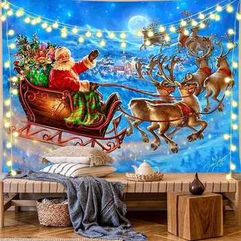 Kalėdų Gobelenas Snaigės Kalėdų Senelis Žiemos Naktį Kabo Audinio Židinys Namų Dekoro Kalėdų Sienos Decora Už Kambarį Nuotrauka 3