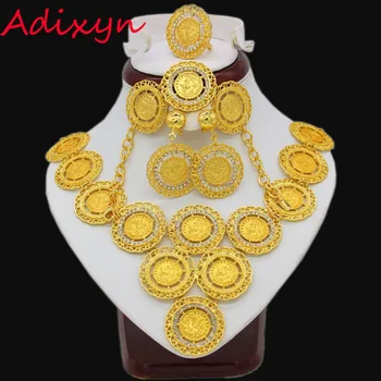 Adixyn Turkija Monetos Karoliai/Auskarai/Žiedas/Apyrankės Juvelyrikos Rinkiniai Moterims Aukso Spalvos Monetų Arabų Ir Afrikos Nuotakos Vestuvių Dovanos Nuotrauka 0