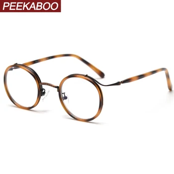 Peekaboo optiniai akiniai moterų retro stilius derliaus apvalus rėmo akiniai vyrams acetatas, skaidraus lęšio leopard skaidrus Nuotrauka 0