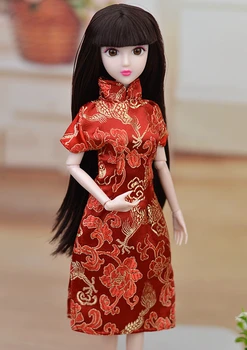 Aukštos Kokybės Raudona Gėlė, Rankų Darbo Suknelė Barbie Lėlės Drabužiai Cheongsam Kinų Tradicinė Suknelė Vestido Qipao Vakaro Suknelės Nuotrauka 1
