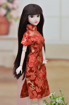 Aukštos Kokybės Raudona Gėlė, Rankų Darbo Suknelė Barbie Lėlės Drabužiai Cheongsam Kinų Tradicinė Suknelė Vestido Qipao Vakaro Suknelės Nuotrauka 2