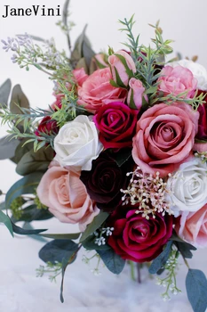 JaneVini Naujas Romantiškas Eukalipto Šilko Rožės Nuotakos Puokštės Dirbtinius Europos Rausvos Fuksija Gėlės, Vestuvių Puokštės Priedai Nuotrauka 4