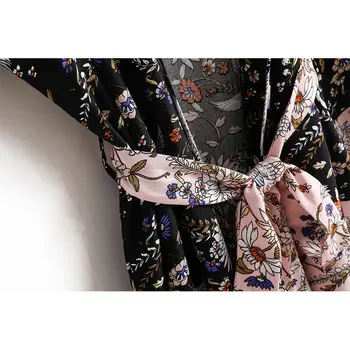 Boho Derliaus Multi Gėlių Spausdinti Varčias Kimono Moterų Bohemijos V Kaklo Batwing Rankovėmis Viskozė Happie Trumpas Chalatas Kimono Nuotrauka 4