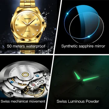 OUPINKE Prabanga Šveicarijos Judėjimo Laikrodžiai Vyrų Diamond Mechaninė Automatinė Originalus Laikrodis 50M atsparumas Vandeniui Safyras Veidrodis Nuotrauka 3