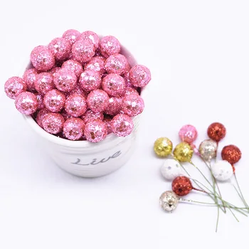 100vnt Blizgučiai Uogų Mini Dirbtinės Gėlės Cherry 