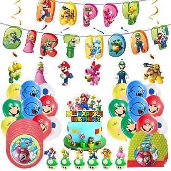 Super Mario Tema Šaliai Nustatyti Gimtadienio Apdailos Mario Šalies Reklama Balionas Kabo Swirls Pyragas Apdaila Svetainės Išdėstymas