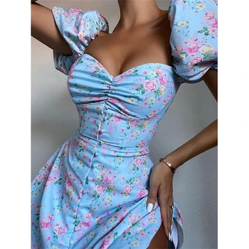 Forefair 2021 M. Vasaros Gėlių Spausdinti Sluoksniuotos Rankovėmis Moterims Bodycon Suknelė Ponios Gėlių Mados Šalis Elegantiškas Velniop Kaklo Mini Suknelės Nuotrauka 1