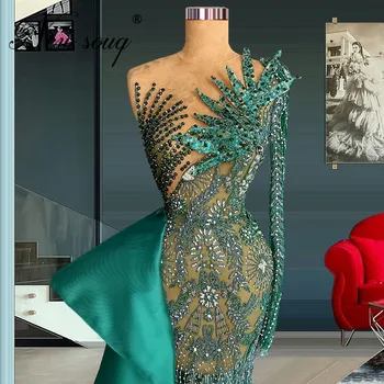 Prabangus Ilgas Zawalcowany Vakare Šalis Suknelė Couture Žalia Kristalai Prom Chalatai Vestuvių Vakaro Drabužiai 2022 Vestidos Arabų Dubajus Suknelė Nuotrauka 1