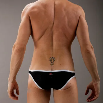 Sexy Gay maudymosi Kostiumėliai Vyrų Bikini Tinklinio U-krepšys su Kvėpuojantis vyriškos Maudymosi Trumpikės Maudymosi Mens Dirželius Plaukti Lagaminai Maillot De Bain Nuotrauka 5
