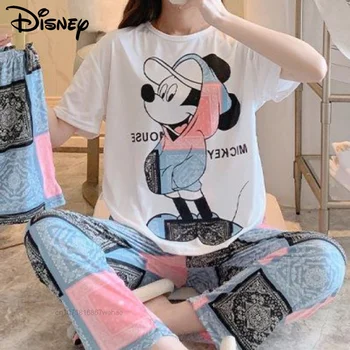 Disney Pooh Bear Mickey, Donald Animacinių Filmų Y2k Pora Trumpa Pižama Nustatyti Moterų Nauja Pavasario Vasaros Trumpi Ploni Outwear Namų Drabužiai Nuotrauka 0