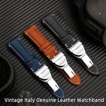 Aukščiausios Kokybės 22mm Ruda juoda Vintage retro Italija natūralios Odos Watchband Už Tudor Dirželis žiūrėti juosta Drugelis sagtis-Diržas Nuotrauka 0