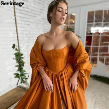 Sevintage Burnt Orange Ilgai Prom Dresses Su Wrap Korsetas Nėrinių Satino Vakare Chalatai Moterims Oficialų Šalis Suknelė Plius Dydis Nuotrauka 0