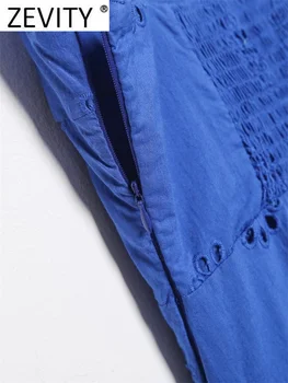 Zevity Moterų Mados V Kaklo Tuščiaviduriai Iš Siuvinėjimas Hem Domino Raukiniai Diržas Mini Suknelė Moterų Pusėje Užtrauktukas Slim Vestidos DS1813 Nuotrauka 4